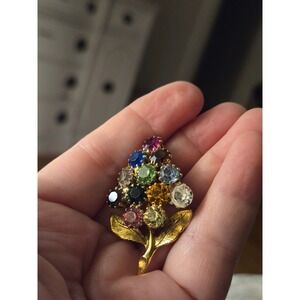 Floral Mini Rhinestone Brooch Scatter Pin Colorful Flowers Vintage